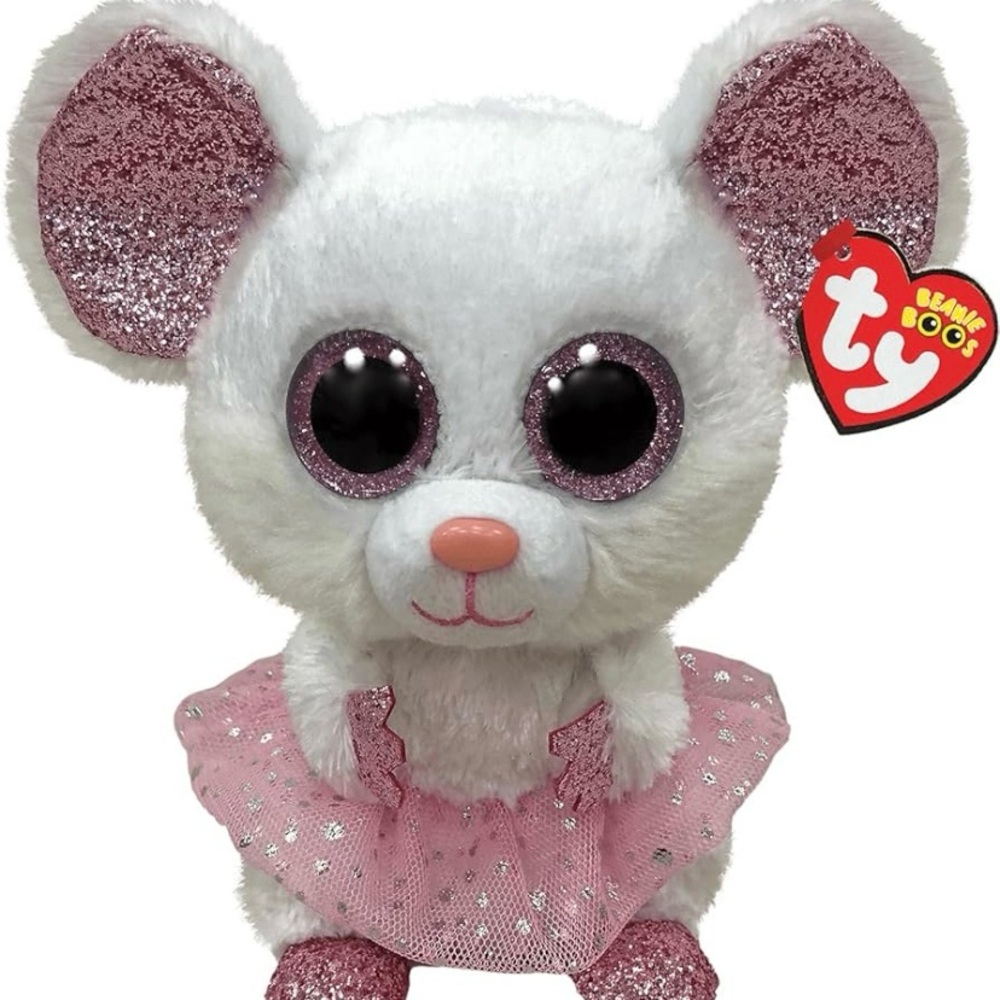Ty White and Pink Plush Mouse Toy with Glittery Eyes